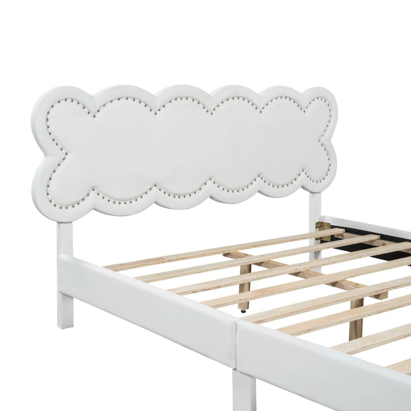 Letto imbottito matrimoniale, testiera cloud, senza materasso, 140×200 cm, Bianco