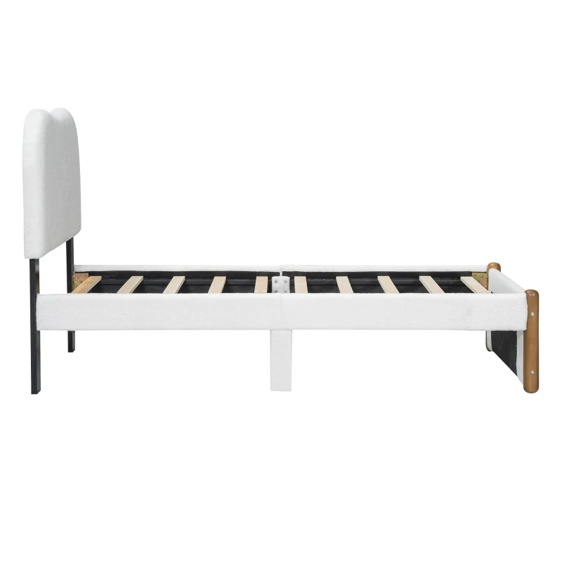 Lit rembourré 90x200 cm, avec tête de lit blanche, sans matelas, Blanc