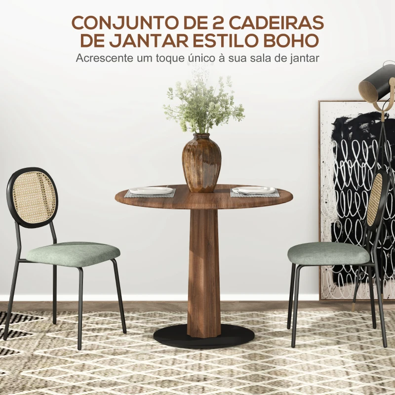 HOMCOM Conjunto de 2 Cadeiras de Sala de Jantar Cadeiras de Cozinha com Encosto em Vime Sintético 44x54x87 cm Verde e Preto