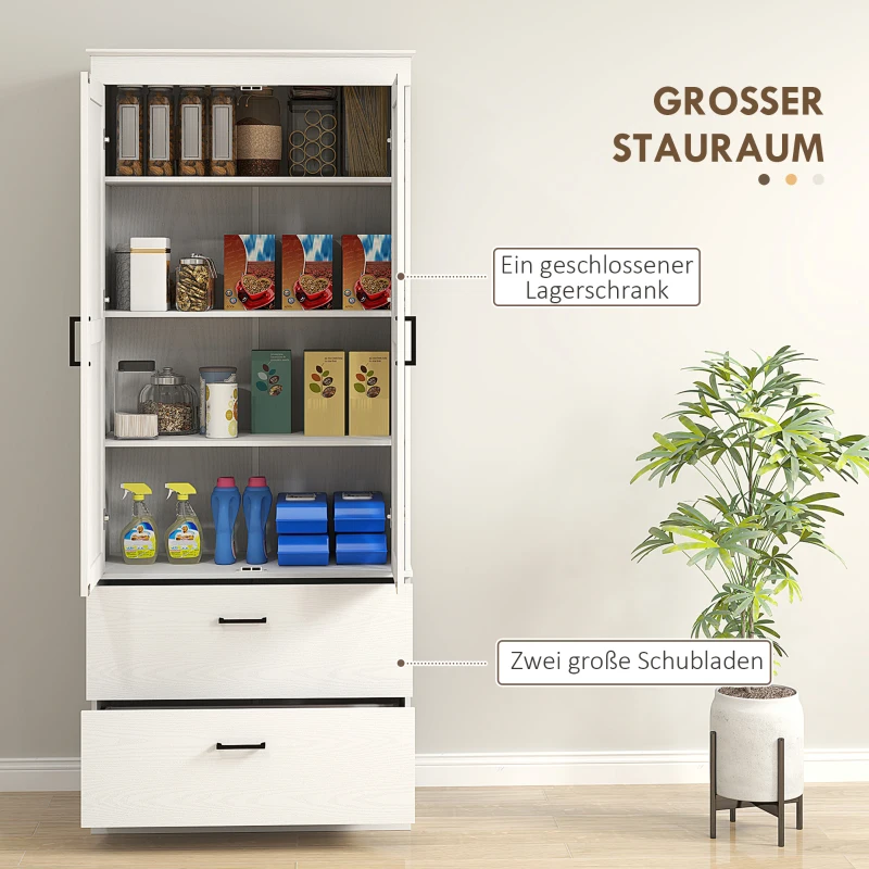 HOMCOM Vrijstaande Keukenkast met Verstelbare Schappen en Twee Brede Laden voor Woonkamer, Keuken, Wit(m-4)