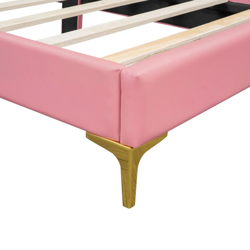 Cama acolchada 90×200 cm, con cabecera cómoda, sin colchón, Rosa