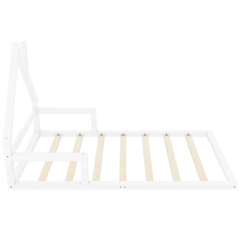 Letto Montessori a Forma di Casetta con Doghe in Legno, Letto per Cameretta per Bambini 4+ Anni, Senza Materasso, 90x200 cm, Bianco