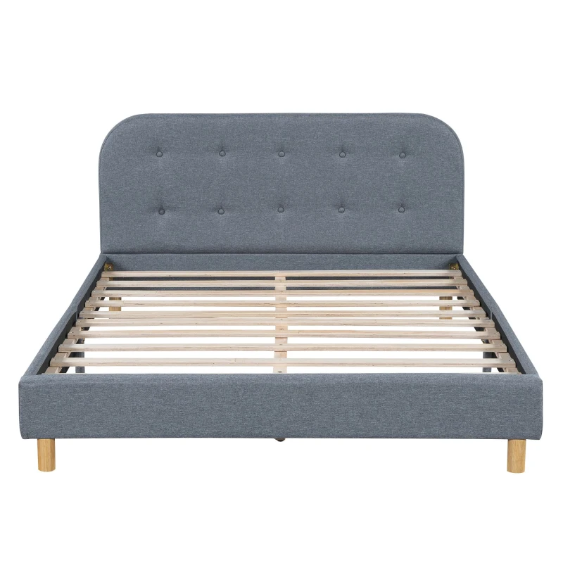 Lit rembourré en lin de 140×200 cm, sans matelas, Gris