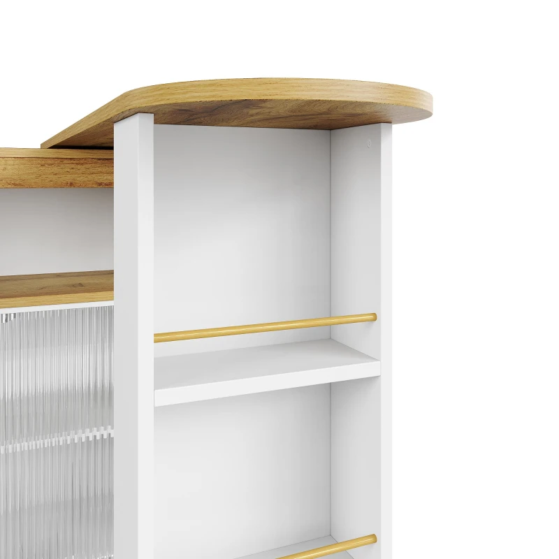 Table de bar extensible avec rangement, avec LED, Table haute bistrot îlot de cuisine, Grand espace de rangement, 138-204×39×105 cm, Blanc