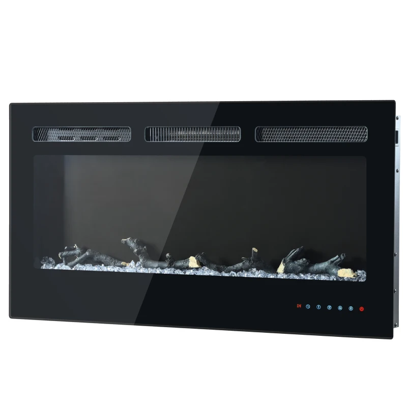 Wand- und Einbau-Elektrokamin, Fernbedienung & Touchscreen, 132×46,5×12 cm, Schwarz