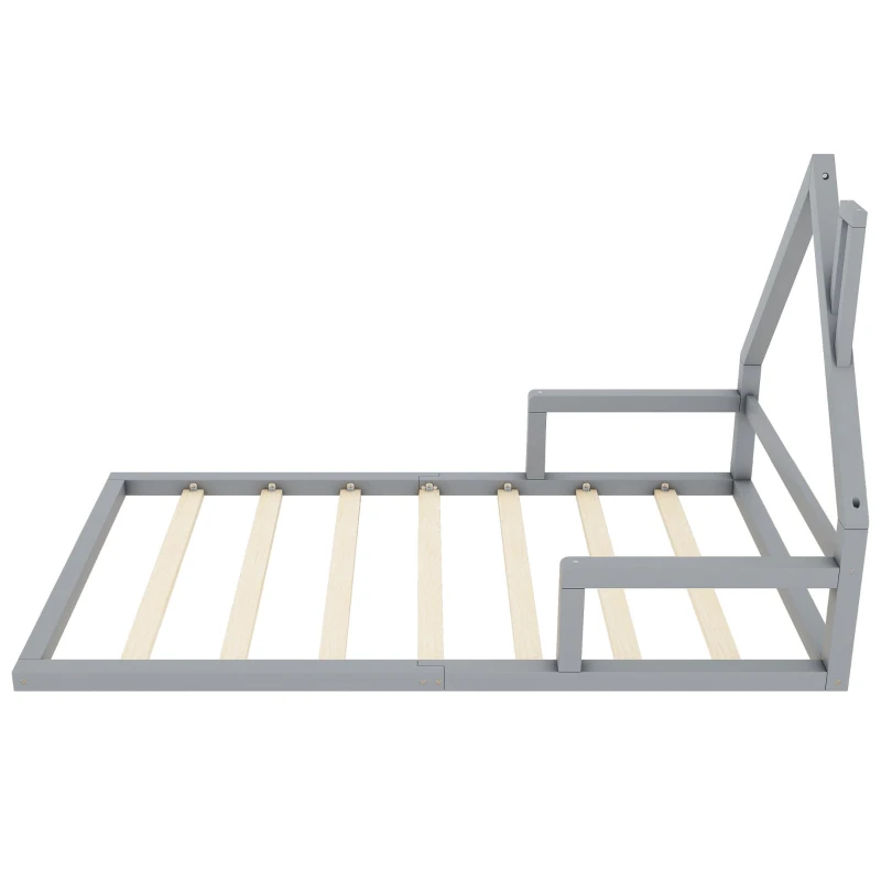 Letto Montessori a Forma di Casetta con Doghe in Legno, Letto per Cameretta per Bambini 4+ Anni, Senza Materasso, 90x200 cm, Grigio