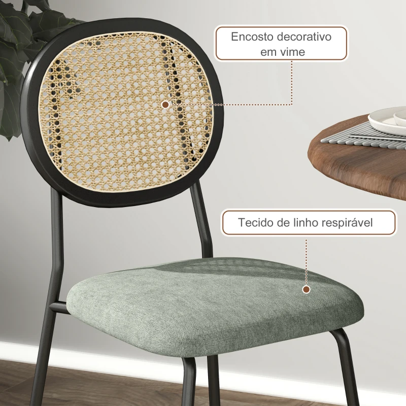 HOMCOM Conjunto de 2 Cadeiras de Sala de Jantar Cadeiras de Cozinha com Encosto em Vime Sintético 44x54x87 cm Verde e Preto