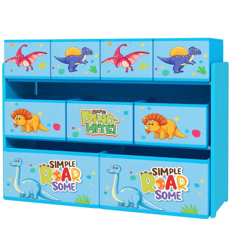 AIYAPLAY 3-Tier Kids Storage Unit with 9 Non-Woven Fabric Boxes for Toys, Books for Bedroom, Nursery, Blue