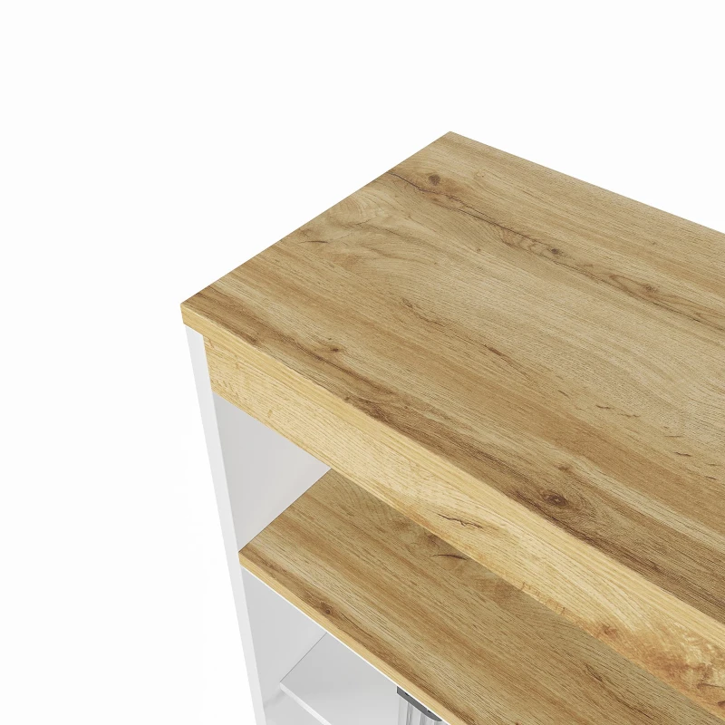 Ausziehbarer Bartisch mit Stauraum, Moderner Bar-Tisch mit LED, Beweglicher Stehtisch mit Schiebetüren, 138-204×39×105cm, Weiß