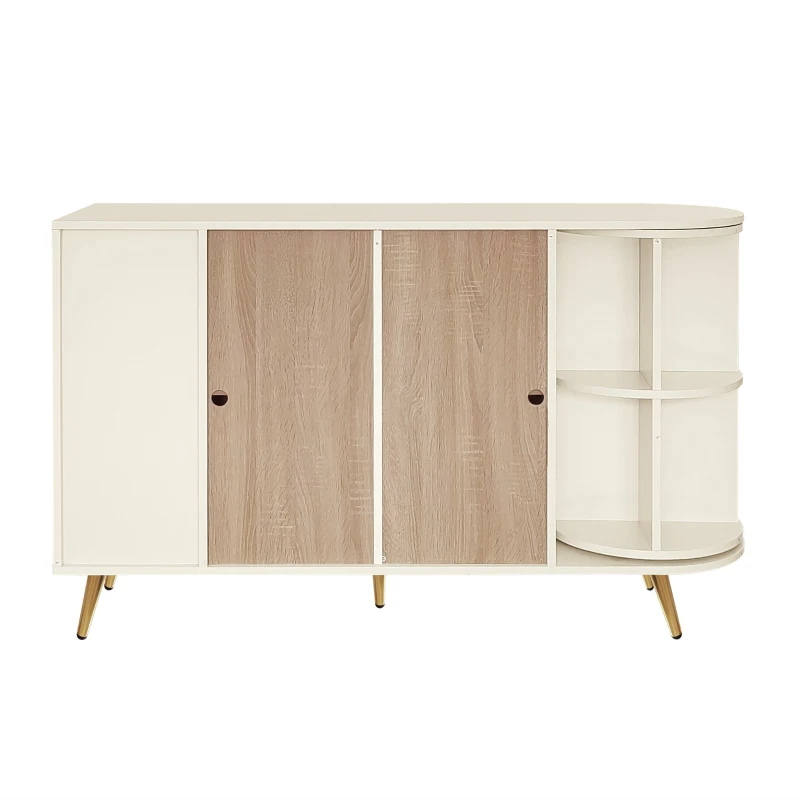 Buffet autoportant de rangement, avec Portes en Verre et Éclairages LED, 130×40×80 cm, Beige