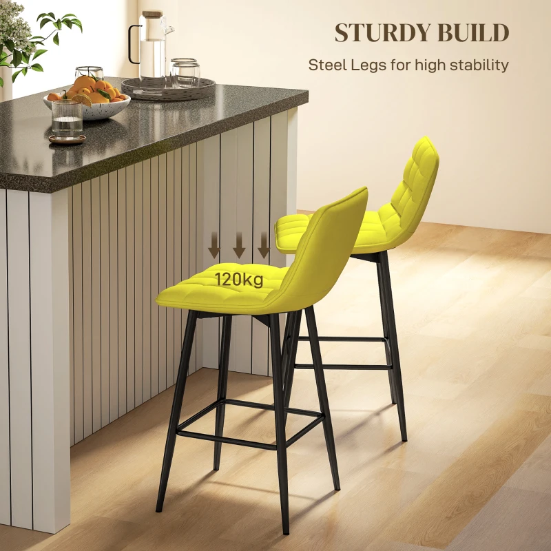 HOMCOM Set 2 Scaune cu Spătar și Suport pentru Picioare, Scaune cu Spătar din Material de Catifea, 45x47x84 cm, Galben