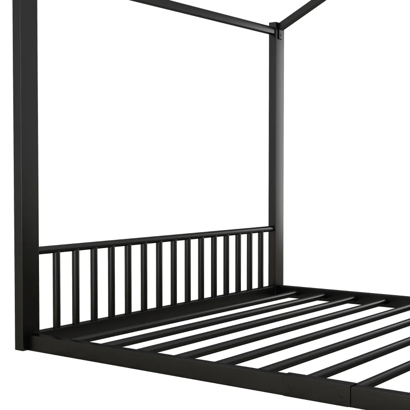 Cama para niño 140×200 cm, cama de hierro en forma de casa, sin colchón, Negro
