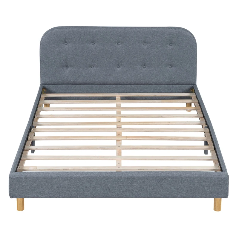 Lit rembourré en lin de 140×200 cm, sans matelas, Gris