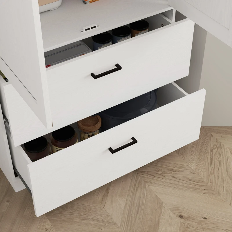 HOMCOM Vrijstaande Keukenkast met Verstelbare Schappen en Twee Brede Laden voor Woonkamer, Keuken, Wit(m-8)