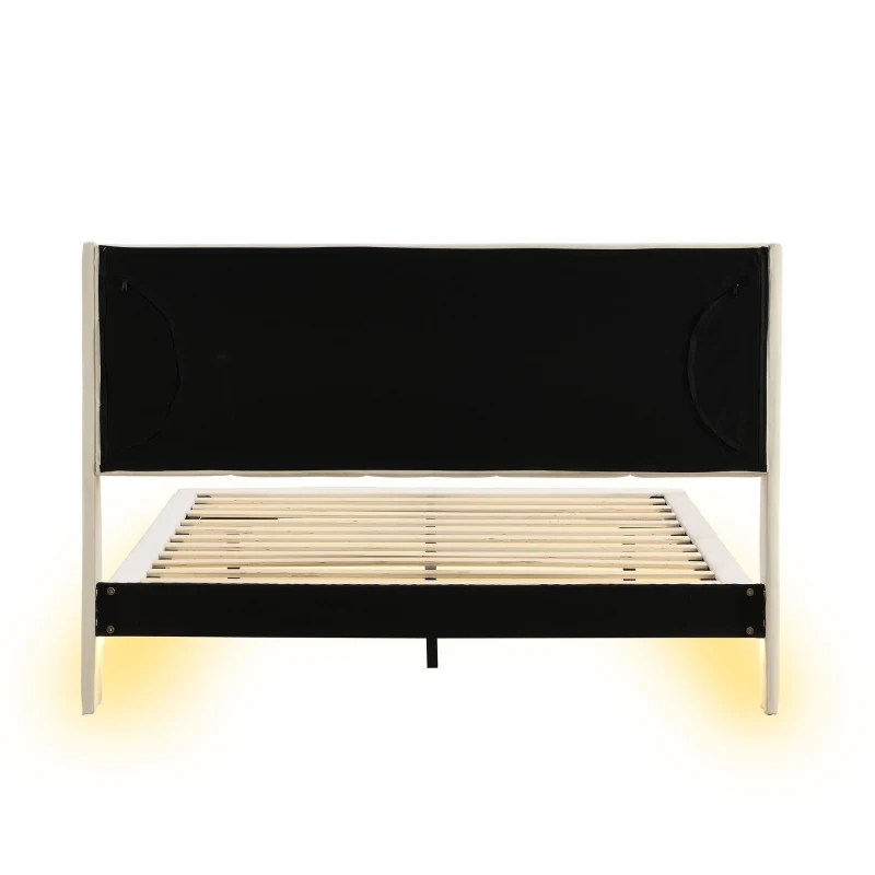 Letto imbottito moderno, con design sospeso e luce sensore, 140×200 cm,senza materasso,Beige
