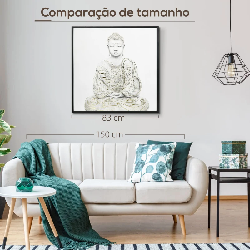 HOMCOM Pintura em Lona de Buda 83x83cm com Textura Dourada Impressão Artistica Quadro de Parede para Decoração Multicor