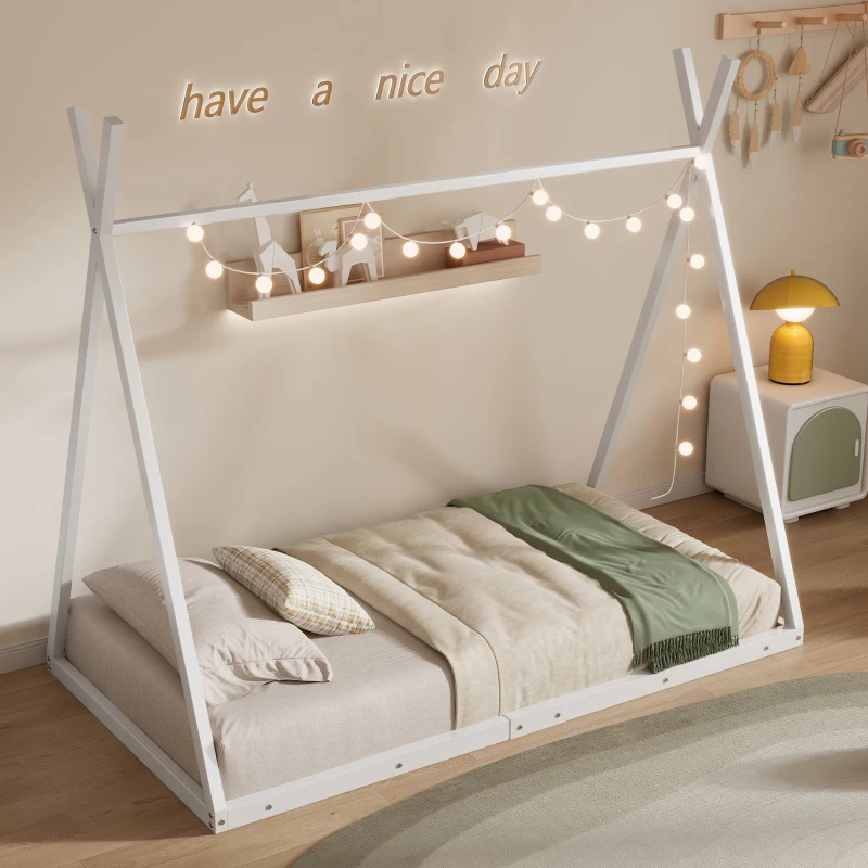 Letto per bambini con forma a triangolo, senza materasso，90×200 cm, Bianco