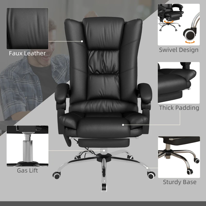 Vinsetto High Back Vibration Massage Office Chair, Heated Reclining PU Leather Computer Chair with 135° Reclining Back and Footrest, Black(m-7)