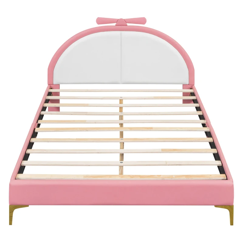 Letto Imbottito con Rete a Doghe, Letto con Testiera Comfort in Pelle PU, Letto per Cameretta per Bambine +6 Anni, Senza Materasso, 140×200 cm, Rosa