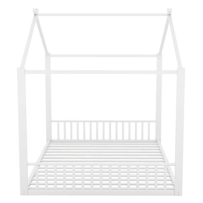 Lit rembourré 140×200 cm, lit en fer en forme de maison,sans matelas, Blanc