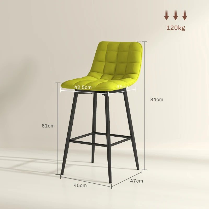 HOMCOM Set 2 Scaune cu Spătar și Suport pentru Picioare, Scaune cu Spătar din Material de Catifea, 45x47x84 cm, Galben