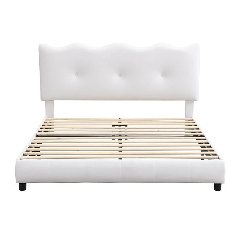 Lit rembourré 140x200 cm, Tête de lit réglable, sans matelas, Blanc