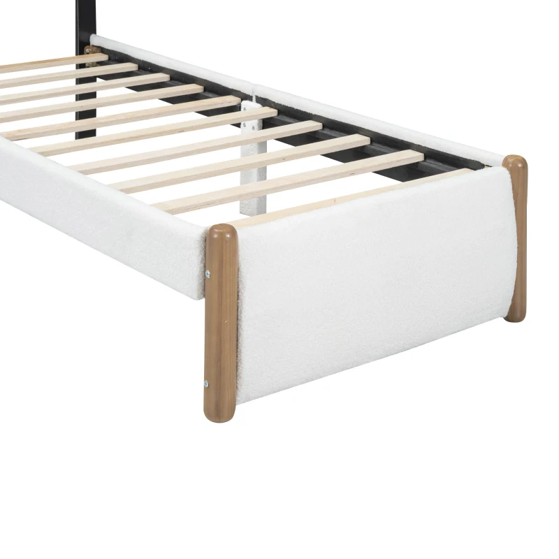 Lit rembourré 90x200 cm, avec tête de lit blanche, sans matelas, Blanc