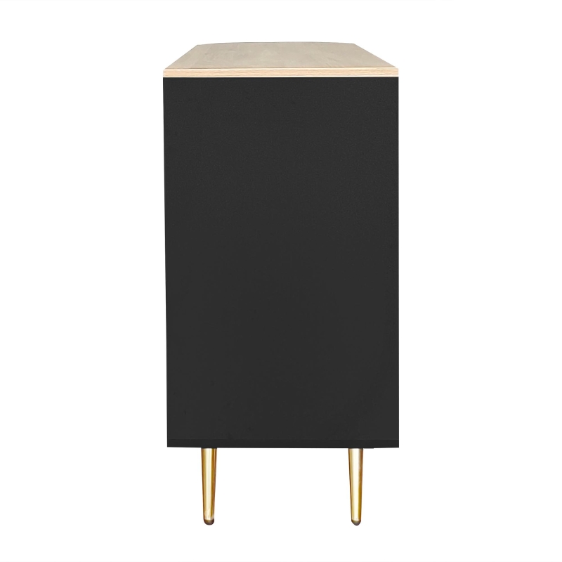 Anrichte Aufbewahrung 130 cm Freistehende mit LED-Leuchten und Glastür Schwarz