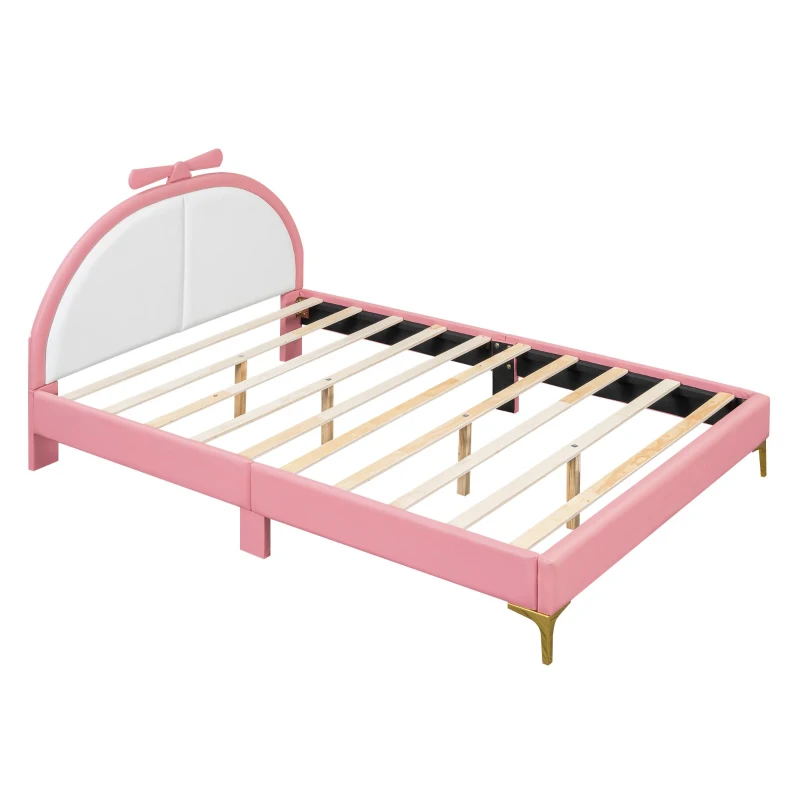 Lit rembourré 140×200 cm，avec une tête de lit confortable, sans matelas, Rose