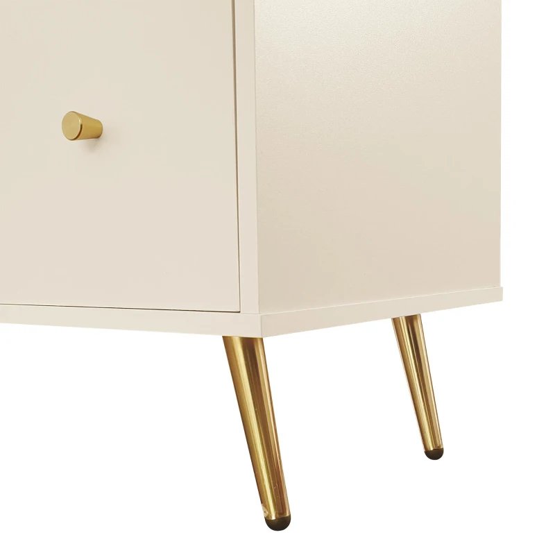 Buffet autoportant de rangement, avec Portes en Verre et Éclairages LED, 130×40×80 cm, Beige