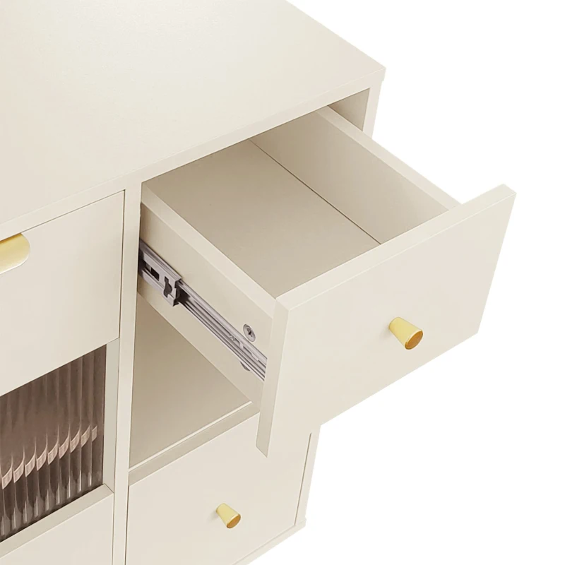 Buffet autoportant de rangement, avec Portes en Verre et Éclairages LED, 130×40×80 cm, Beige