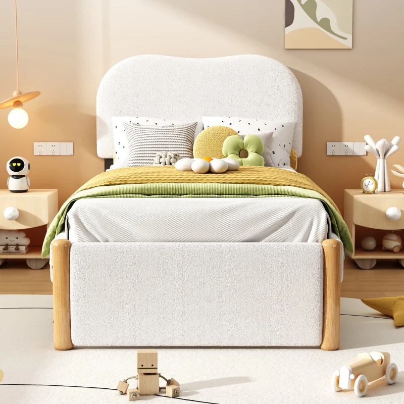 Lit rembourré 90x200 cm, avec tête de lit blanche, sans matelas, Blanc