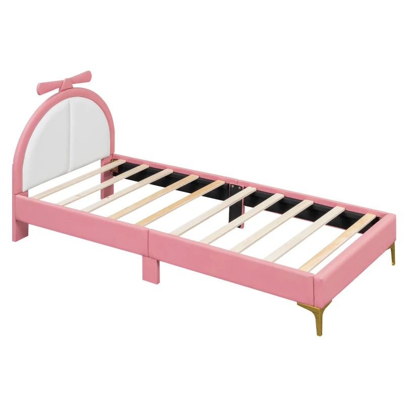 Cama acolchada 90×200 cm, con cabecera cómoda, sin colchón, Rosa