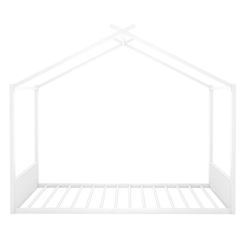 Lit rembourré 140×200 cm, lit en fer en forme de maison,sans matelas, Blanc