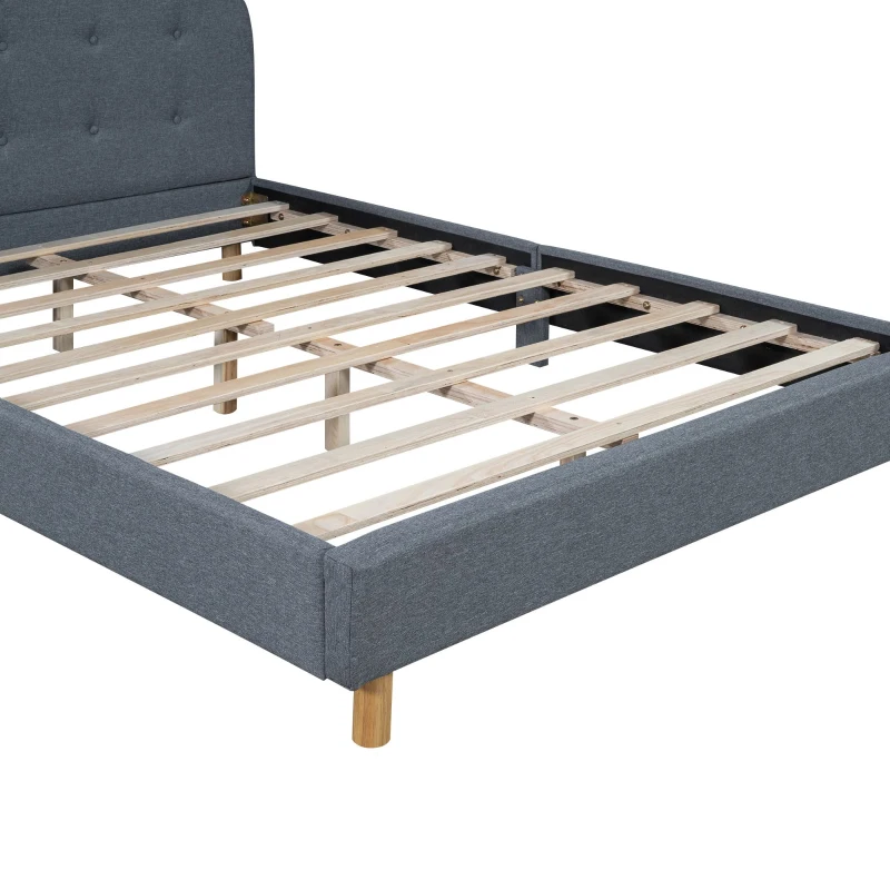 Lit rembourré en lin de 140×200 cm, sans matelas, Gris