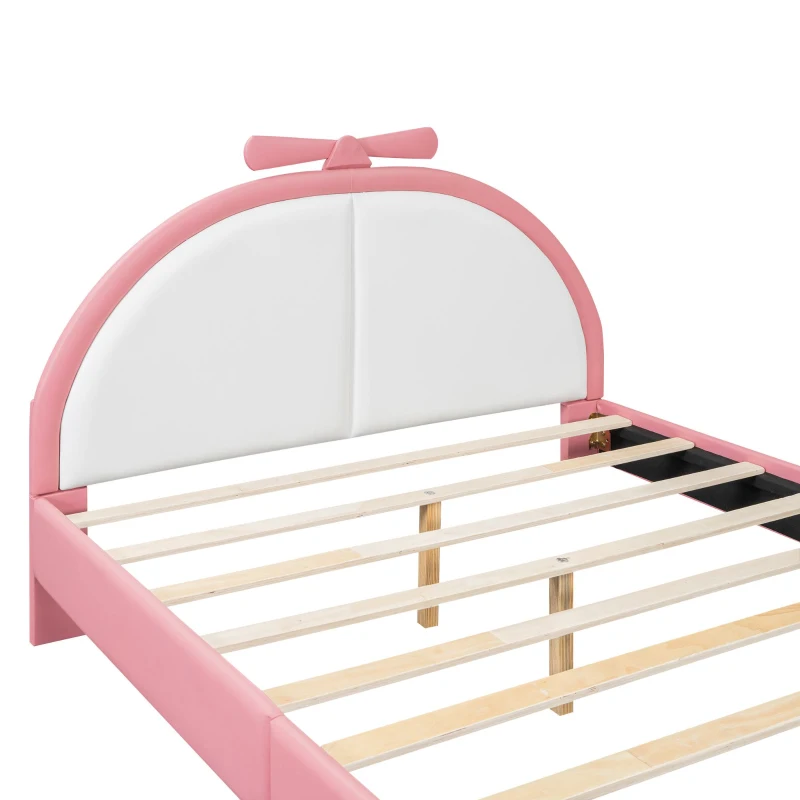 Letto Imbottito con Rete a Doghe, Letto con Testiera Comfort in Pelle PU, Letto per Cameretta per Bambine +6 Anni, Senza Materasso, 140×200 cm, Rosa