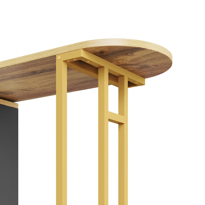 Table de bar extensible avec rangement, avec LED, mobile, Table haute bistrot îlot de cuisine, 138-204×39×105 cm, Noir