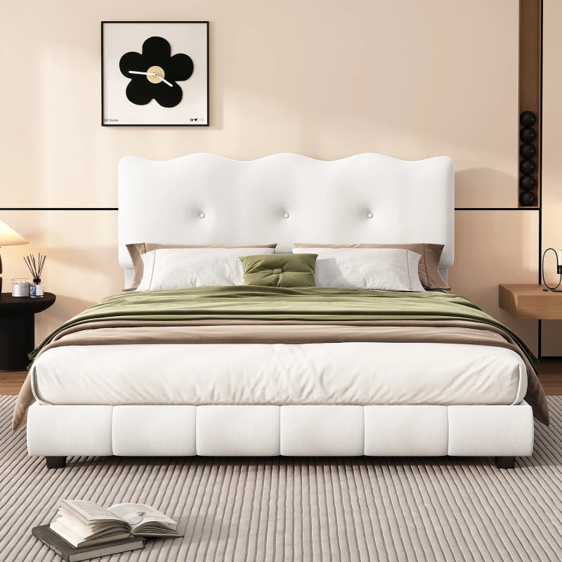 Lit rembourré 140x200 cm, Tête de lit réglable, sans matelas, Blanc