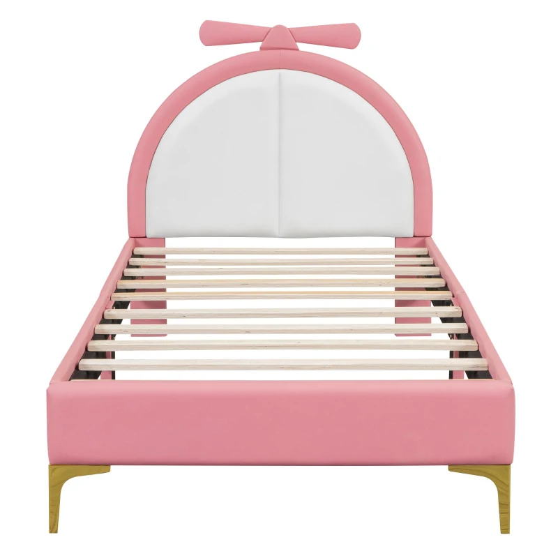 Cama acolchada 90×200 cm, con cabecera cómoda, sin colchón, Rosa
