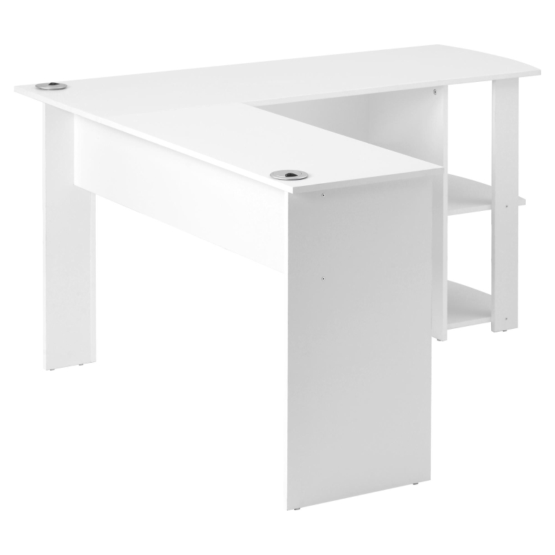 Eckschreibtisch 140 CM Computertisch, L-förmig mit 2 Ablagen, wasserabweisend und kratzfest, 140×140×75 CM, Weiß