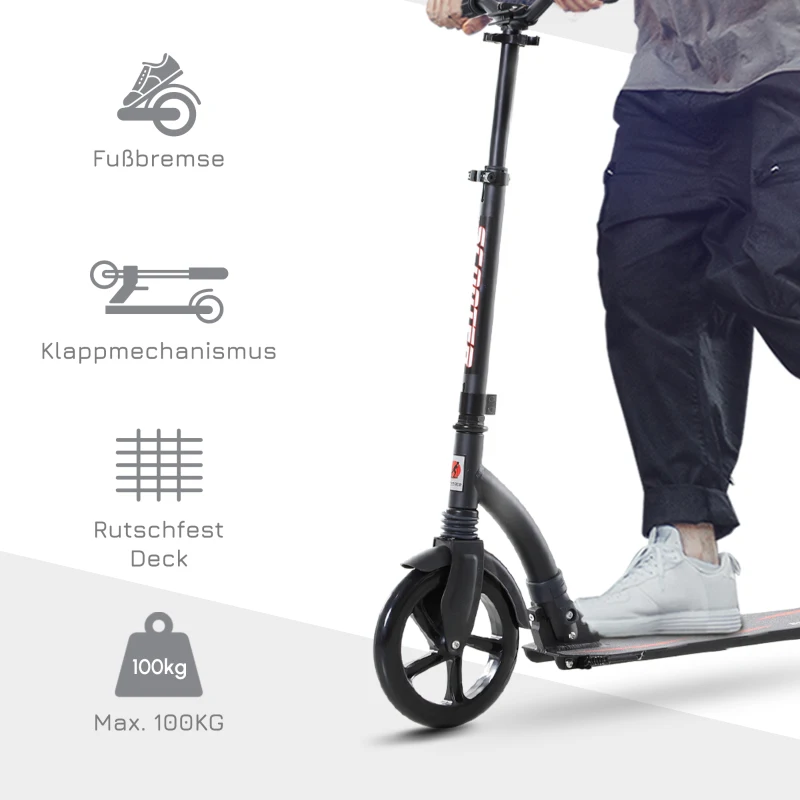 HOMCOM Roller Tretroller Kickscooter Klapproller, klappbar, Stoßdämpfer, ab 14 Jahren, Schwarz