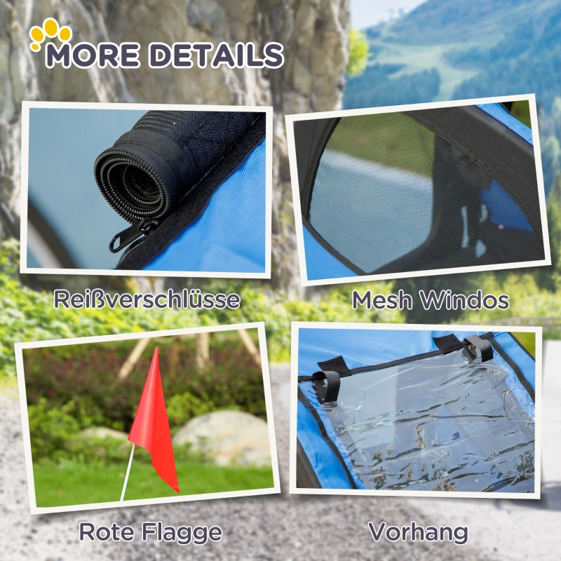 PawHut Hondenfietsaanhanger, Opvouwbare Waterbestendige Fietsaanhanger voor Huisdieren, Oxford-stof, Staal, 140 x 71 x 83 cm, Blauw