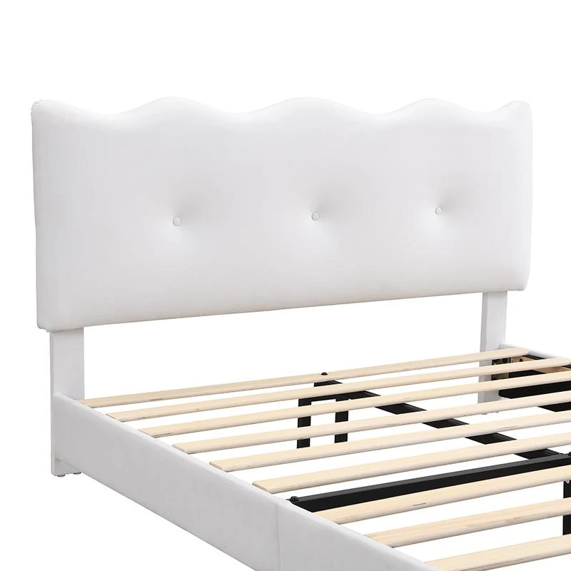 Lit rembourré 140x200 cm, Tête de lit réglable, sans matelas, Blanc