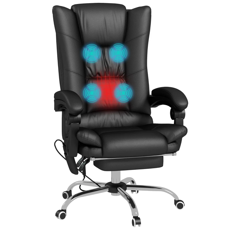 Vinsetto High Back Vibration Massage Office Chair, Heated Reclining PU Leather Computer Chair with 135° Reclining Back and Footrest, Black(m-10)