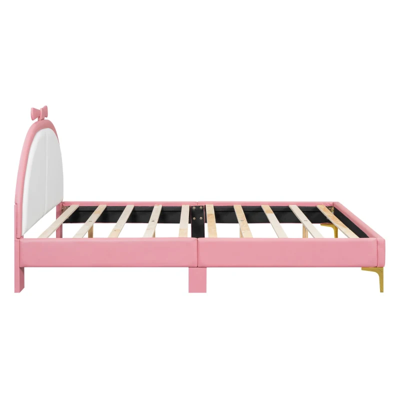 Letto Imbottito con Rete a Doghe, Letto con Testiera Comfort in Pelle PU, Letto per Cameretta per Bambine +6 Anni, Senza Materasso, 140×200 cm, Rosa