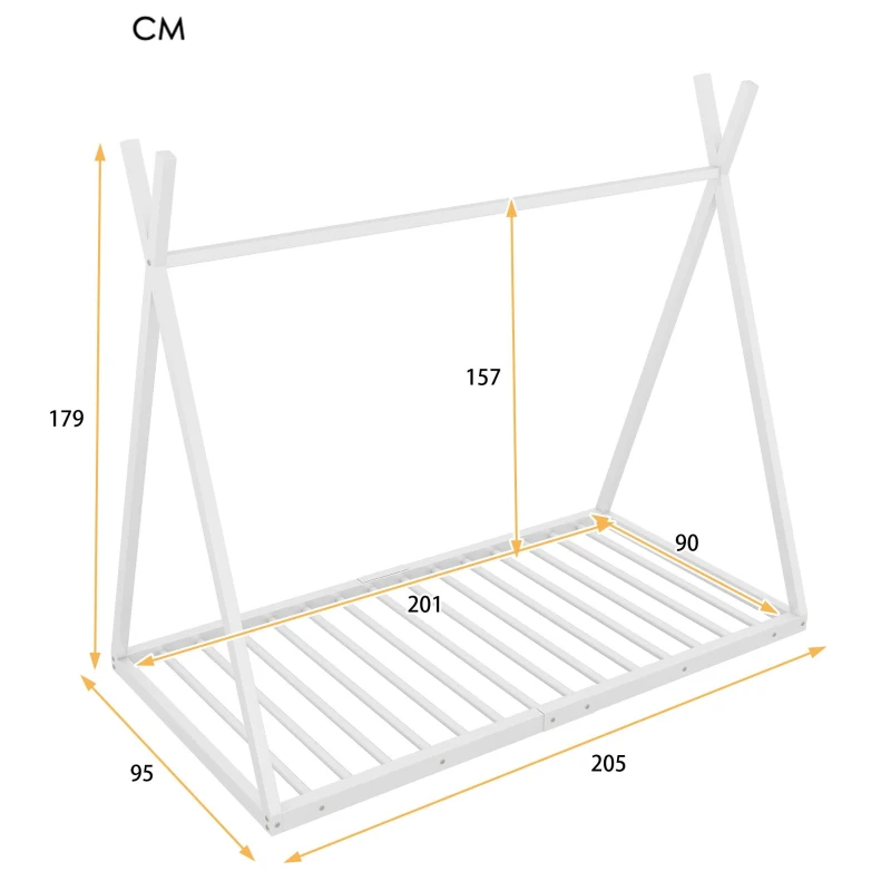 Letto per bambini con forma a triangolo, senza materasso，90×200 cm, Bianco