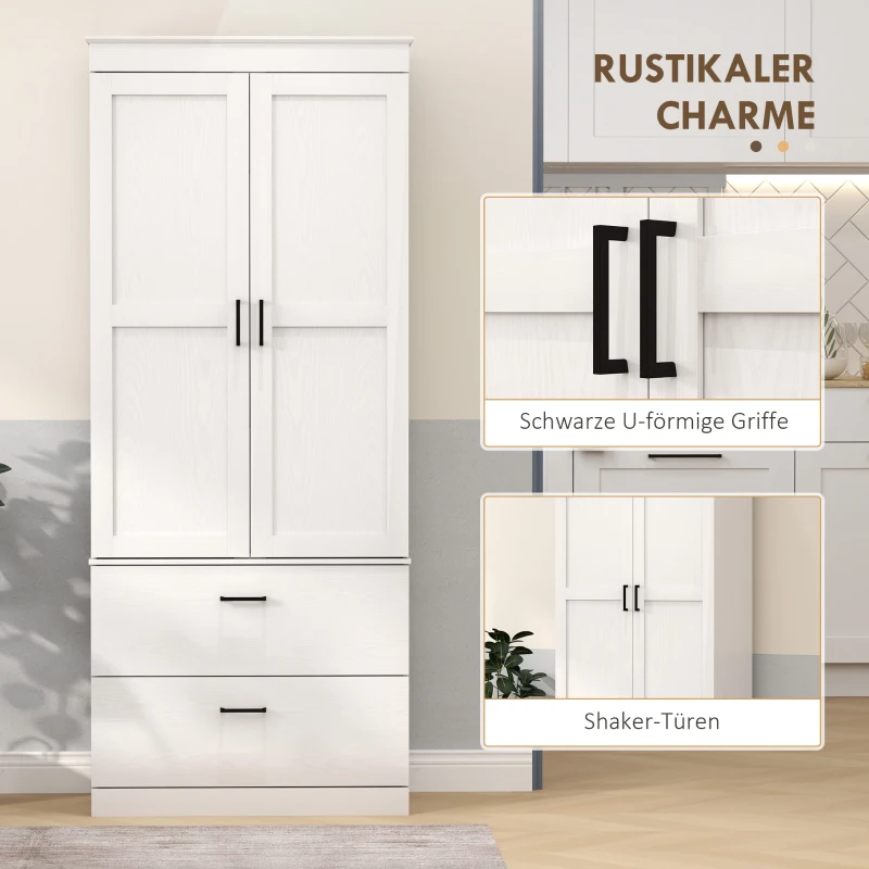 HOMCOM Vrijstaande Keukenkast met Verstelbare Schappen en Twee Brede Laden voor Woonkamer, Keuken, Wit(m-5)