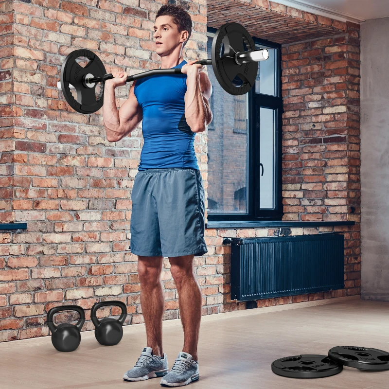 SPORTNOW Barra de Pesos de Aço 120 cm Barra Curl EZ Ø50 mm com 2 Grampos Carga 100 kg Barra Olimpica para Discos de Ø5 cm Prata e Preto