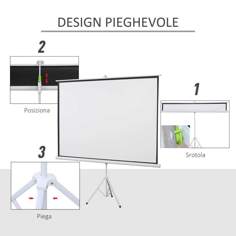 HOMCOM Schermo di Proiezione 100 Pollici con Treppiedi Formato 4:3