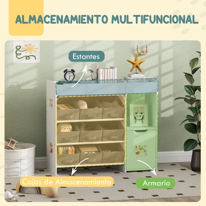 AIYAPLAY Organizador Infantil con Compartimentos 9 Cestas Extraíbles y Láminas de Pegatinas 92x30x80 cm Blanco